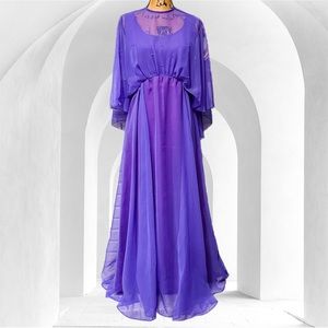 VINTAGE 1970s purple sheer cape gown pearl embellishments